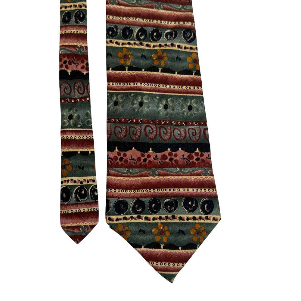 J. Garcia Vintage Silk Tie Abstract Floral Stripe 90s Boho Dopamine Art Mens USA